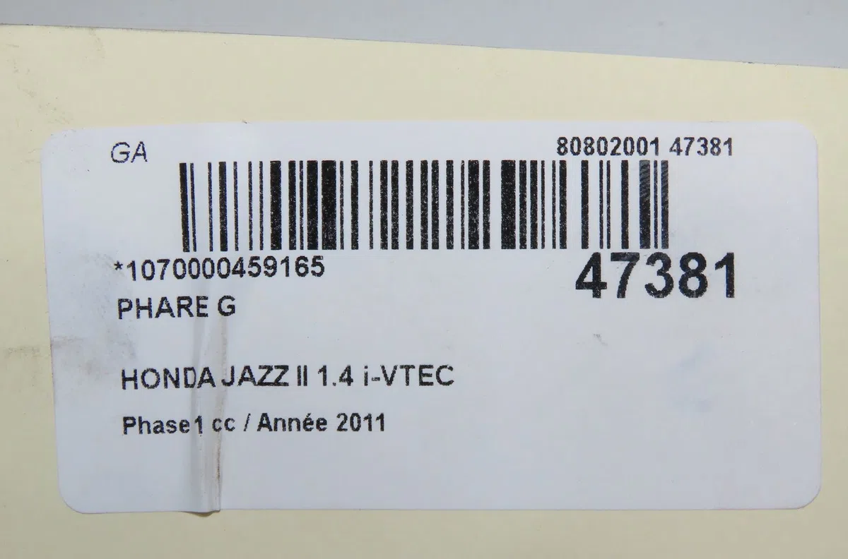 Phare gauche Honda JAZZ III (GE_, GG_, GP_, ZA_) 1.3 i (ge6, gg3, gg6) (2008) occasion