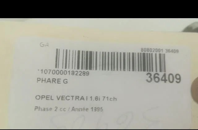 Phare gauche Opel VECTRA A 3-5 portes (J89) 1.6 i (f68, m68) (1993-1995) occasion
