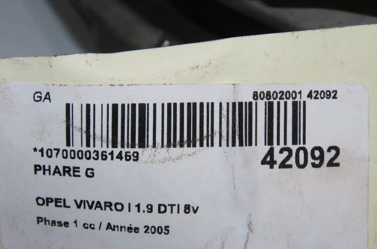 Phare gauche Opel VIVARO A Fourgon (X83) 1.9 dti (f7) (2001-2014) occasion