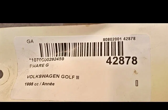 Phare gauche Volkswagen GOLF III (1H1) 1.4 (1991-1997) occasion