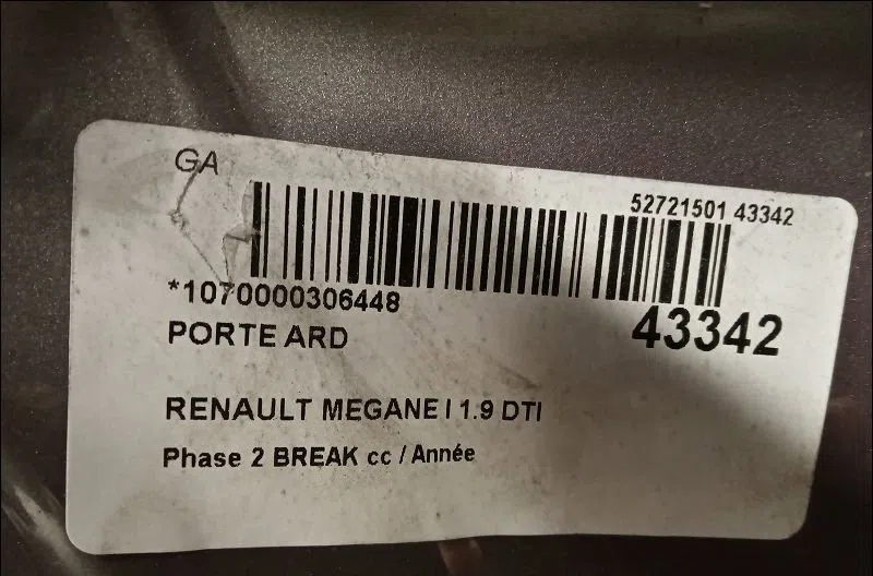 Porte arrière droite Renault MEGANE I Break (KA0-1_) 1.9 dti (ka0n) (1999-2001) occasion