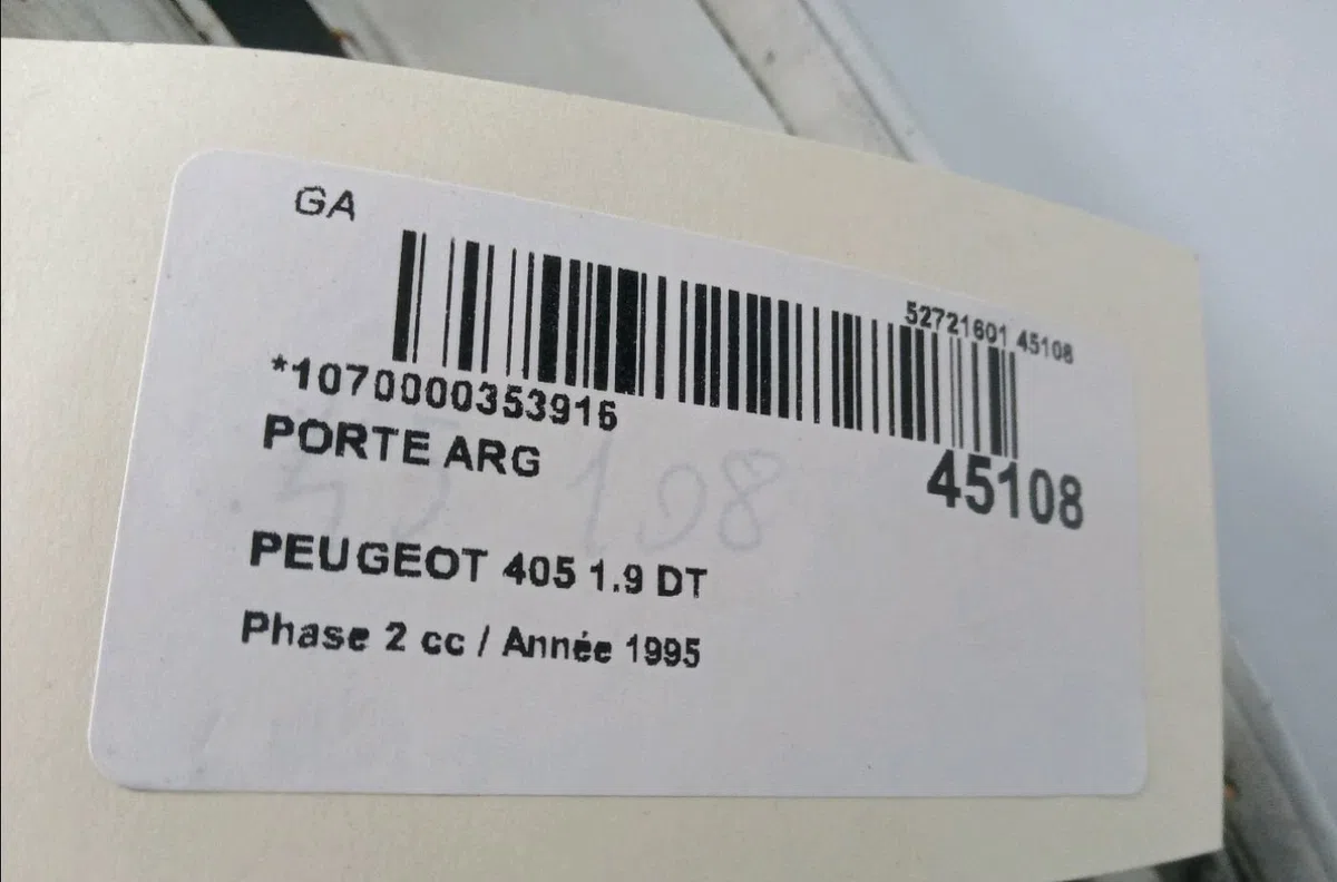 Porte arrière gauche Peugeot 405 II (4B) 1.9 td (1992-1995) occasion