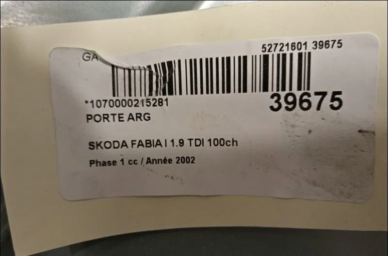 Porte arrière gauche Skoda FABIA I (6Y2) 1.9 tdi (2000-2008) 5 portes occasion