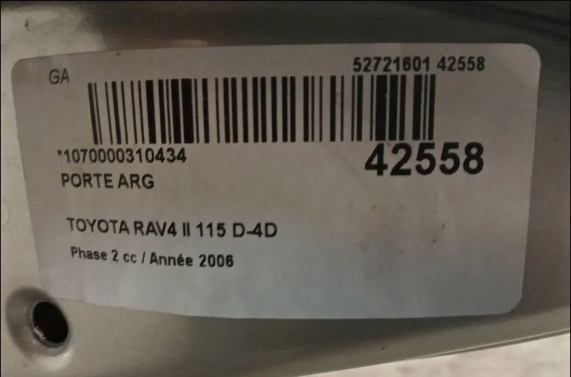 Porte arrière gauche Toyota RAV 4 II (_A2_) 2.0 d 4wd (cla20_, cla21_) (2001-2005) occasion