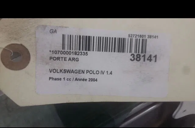 Porte arrière gauche Volkswagen POLO (9N_, 9A_) 1.4 16v (2001-2008) occasion