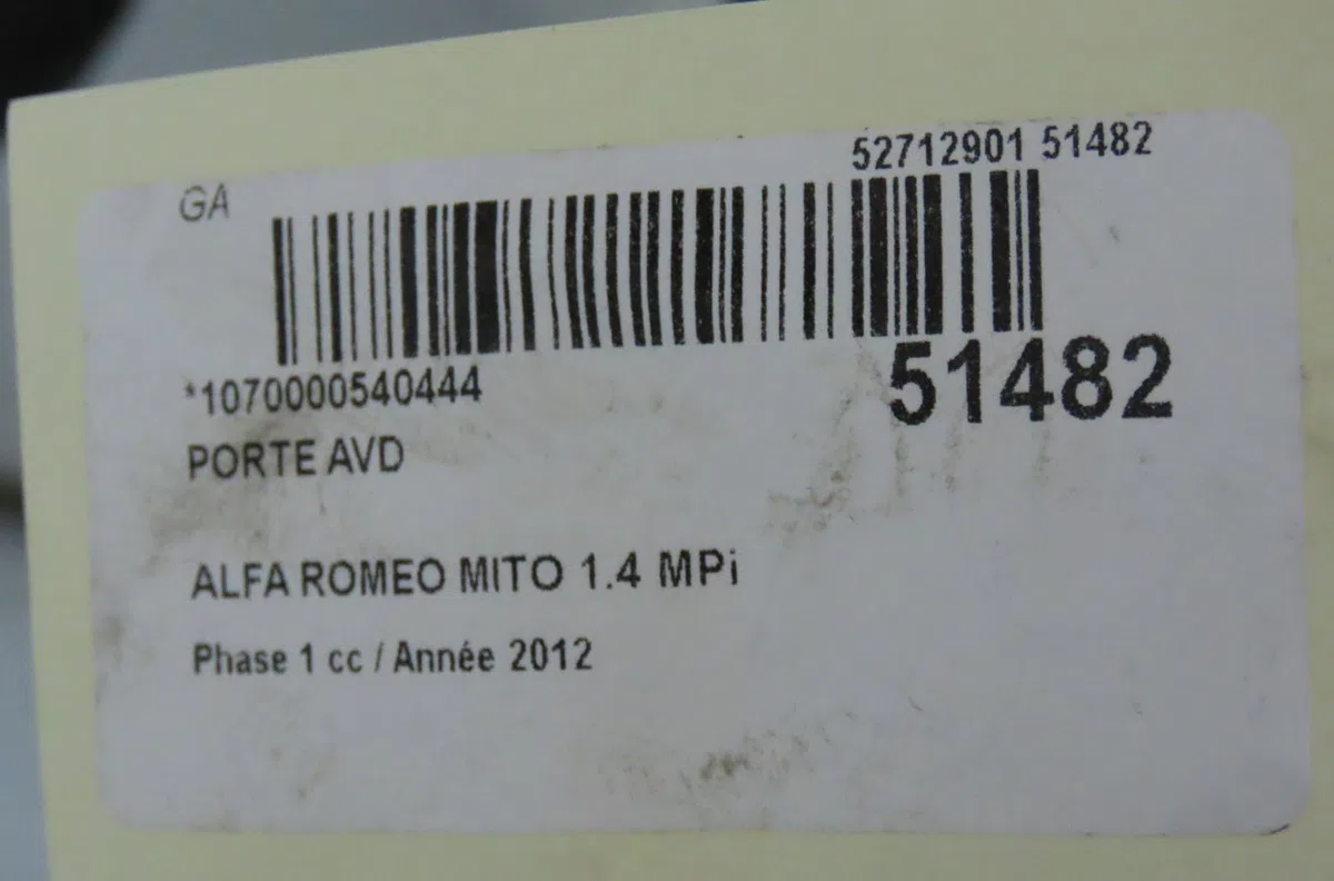 Porte avant droite Alfa romeo MITO (955_) 1.4 multiair (955axl1b) (2009-2013) occasion