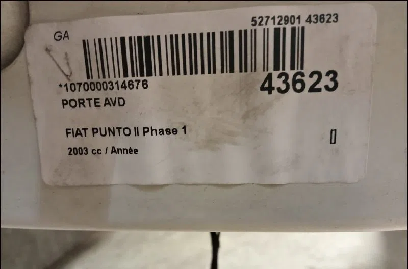 Porte avant droite Fiat PUNTO (188_) 1.9 ds 60 (188.031, .051, .231, .251) (1999-2012) occasion