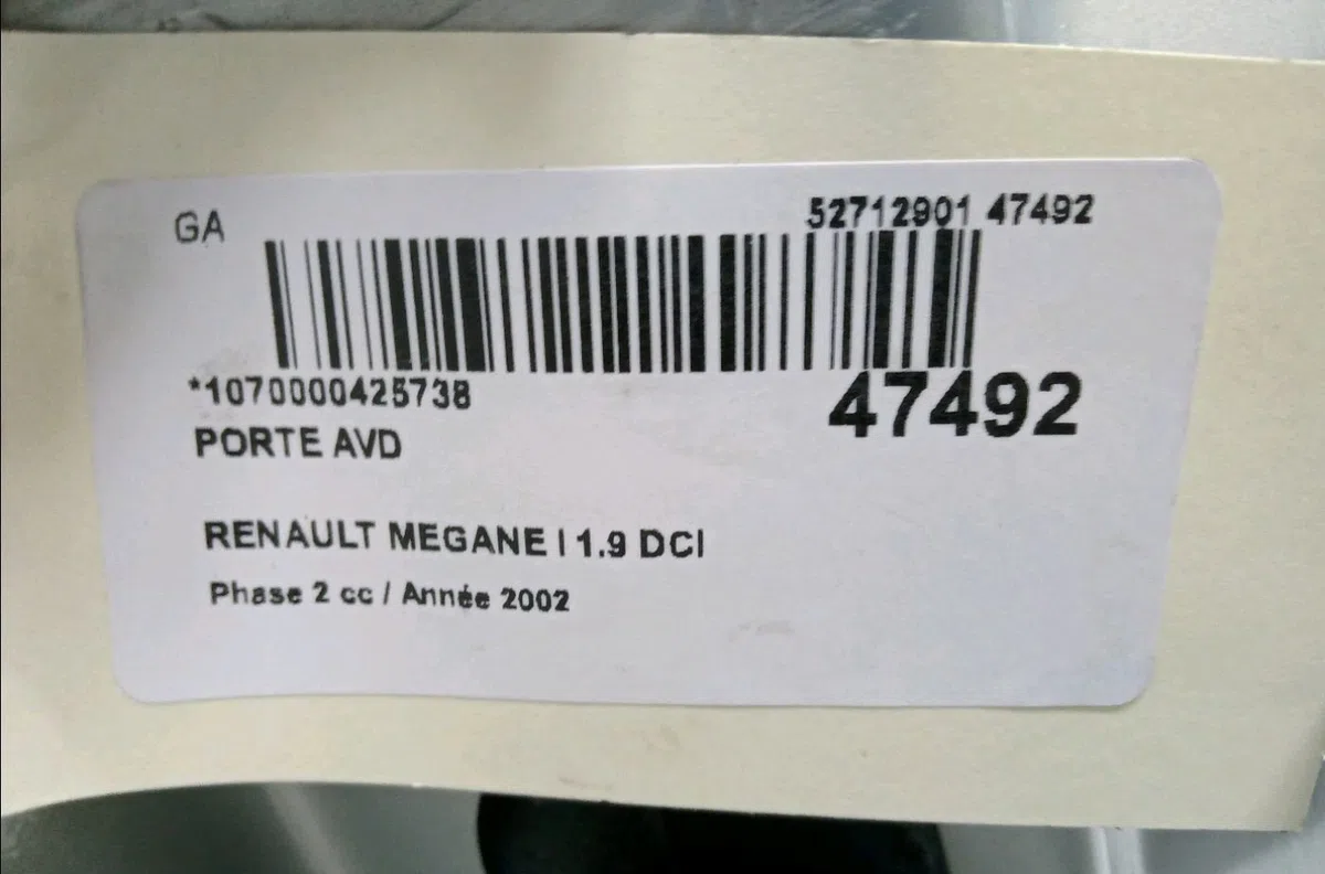 Porte avant droite Renault MEGANE I (BA0-1_) 1.9 dci (ba05, ba1f) (2001-2003) occasion