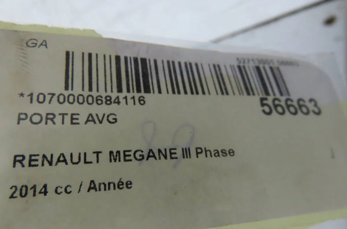 Porte avant gauche Renault MEGANE III 3-5 portes (BZ0-1_, B3_) 1.2 tce (bz2b, bz11) (2012-2015) 5 portes occasion