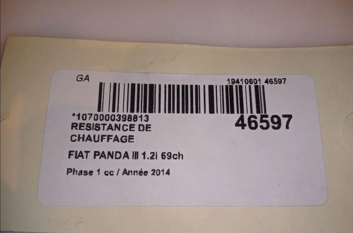 Resistance de chauffage Fiat PANDA (312_, 319_) 1.2 (312pxa1a) (2012) occasion