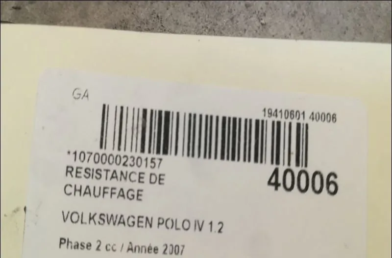 Resistance de chauffage Volkswagen POLO (9N_, 9A_) 1.2 (2002-2007) occasion