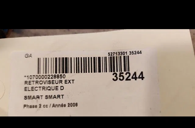 Retroviseur exterieur electrique droit Smart FORTWO Coupé (450) 0.7 (450.352, 450.332) (2004-2007) occasion