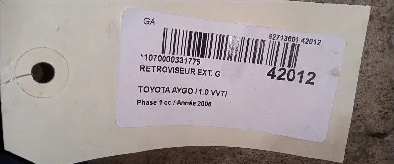 Retroviseur exterieur gauche Toyota AYGO (_B1_) 1.0 (kgb10_) (2005-2014) 5 portes occasion