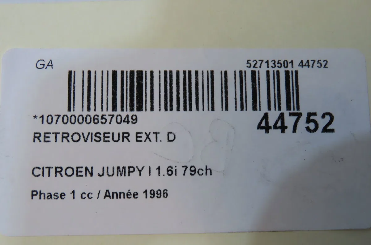 Retroviseur exterieur manuel droit Citroen JUMPY Camionnette (BS_, BT_, BY_, BZ_) 1.6 i (1995-2000) occasion