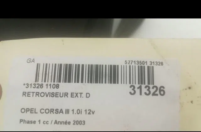 Retroviseur exterieur manuel droit OPEL CORSA III 2003 occasion