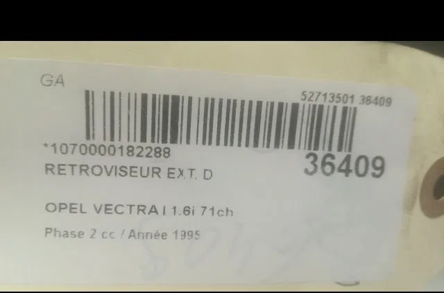 Retroviseur exterieur manuel droit Opel VECTRA A 3-5 portes (J89) 1.6 i (f68, m68) (1993-1995) occasion