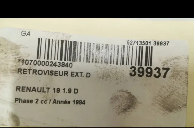 Retroviseur exterieur manuel droit Renault 19 I (B-C53_) 1.9 d (b-c534, b-c53j) (1988-1992) 5 portes occasion
