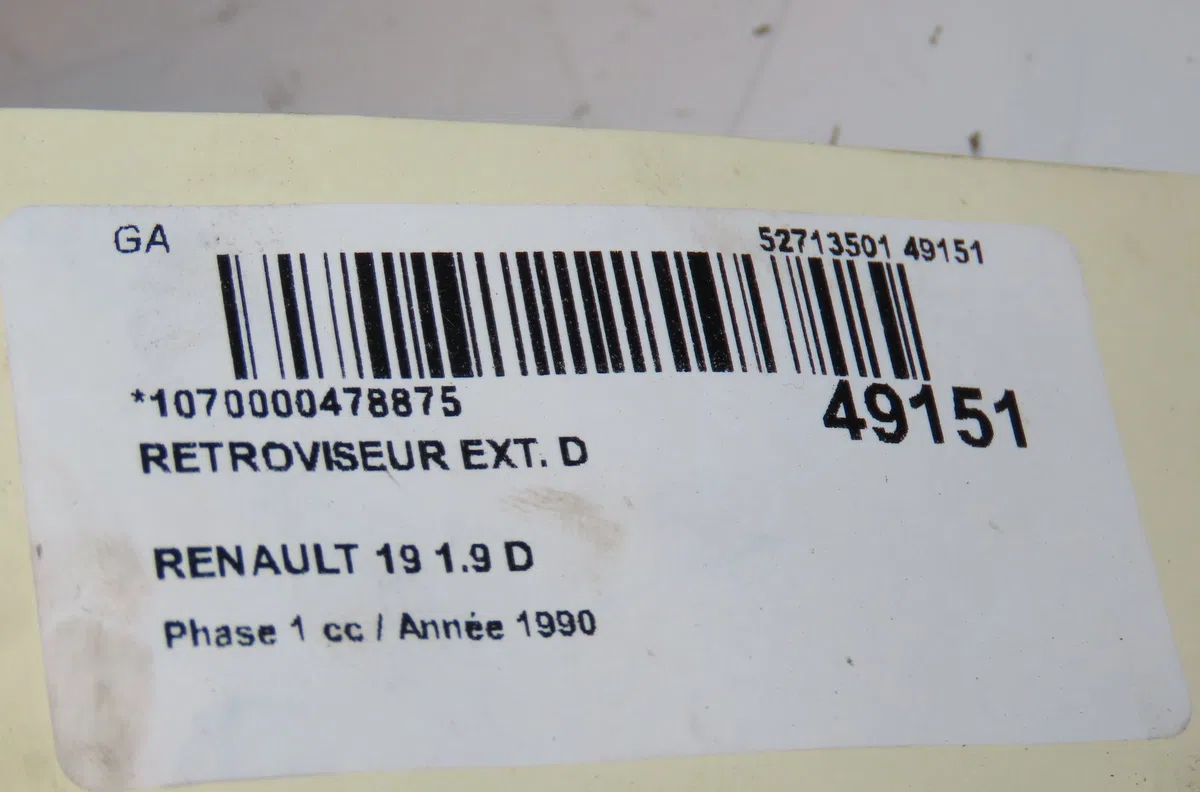 Retroviseur exterieur manuel droit Renault 19 I Chamade (L53_) 1.9 d (l534, l53j) (1989-1992) occasion