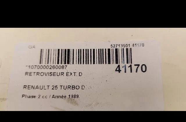 Retroviseur exterieur manuel droit Renault 25 (B29_) 2.1 turbo-d fwd (b290, b29w) (1984-1992) occasion