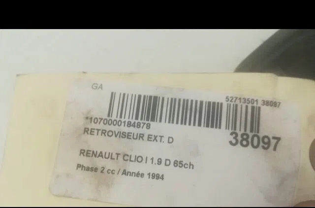 Retroviseur exterieur manuel droit Renault CLIO I (B-C57_, 5-357_) 1.9 d (b-c-s576, b-c-s57l) (1991-1998) occasion