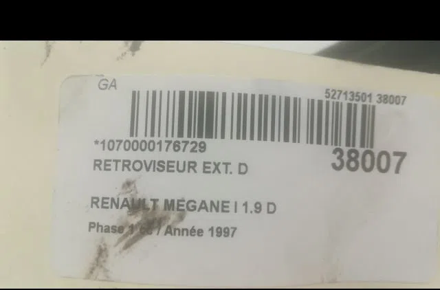 Retroviseur exterieur manuel droit Renault MEGANE I (BA0-1_) 1.9 tdi (1996-2003) occasion