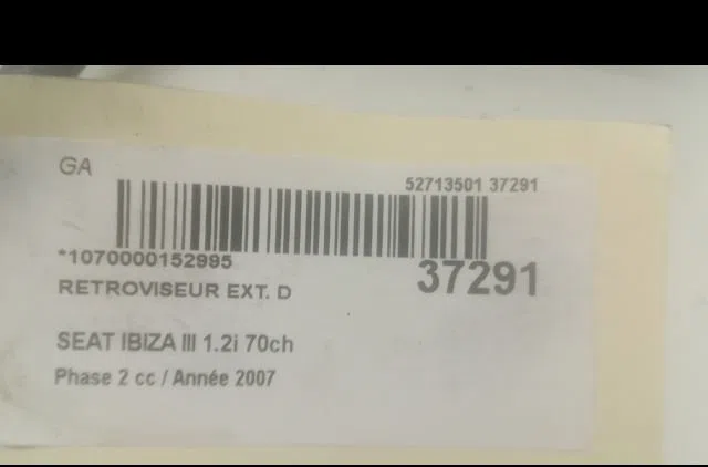 Retroviseur exterieur manuel droit Seat IBIZA III (6L1) 1.2 12v (2006-2009) occasion