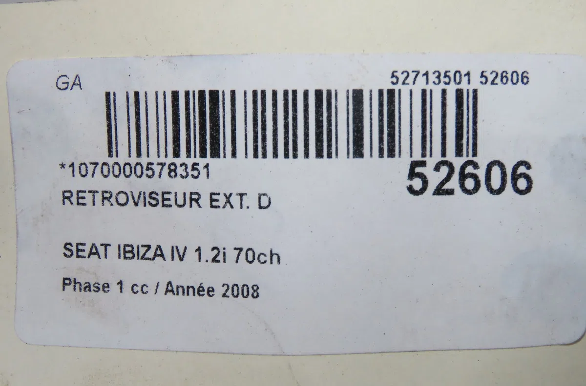 Retroviseur exterieur manuel droit Seat IBIZA IV (6J5, 6P1) 1.2 (2009-2011) occasion