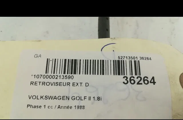 Retroviseur exterieur manuel droit Volkswagen GOLF II (19E, 1G1) 1.8 (1986-1990) occasion