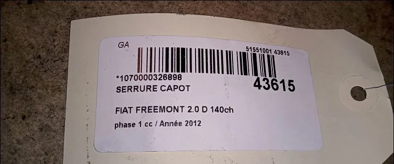 Serrure capot Fiat FREEMONT (345_) 2.0 jtd (2011) occasion