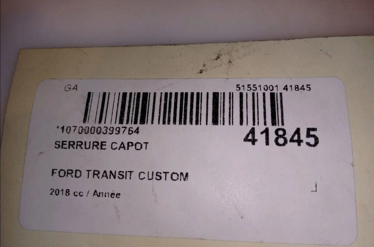 Serrure capot Ford TRANSIT CUSTOM V362 Camionnette (FY, FZ) 2.0 ecoblue (2015) occasion