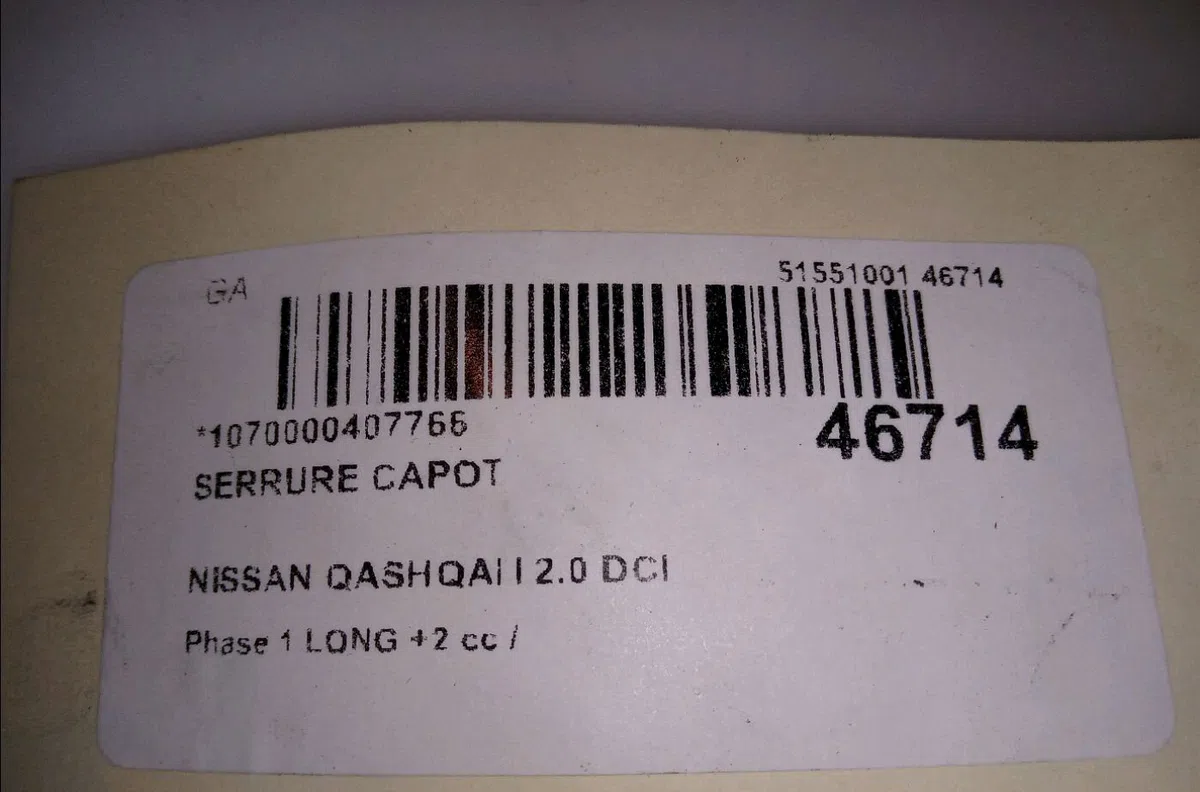Serrure capot Nissan QASHQAI - QASHQAI 2 I (J10, NJ10, JJ10E) 2.0 dci (2007-2013) occasion