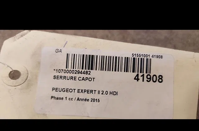 Serrure capot Peugeot EXPERT Camionnette (VF3A_, VF3U_, VF3X_) 2.0 hdi 130 (2011) occasion