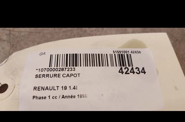 Serrure capot Renault 19 I (B-C53_) 1.4 (1988-1992) occasion