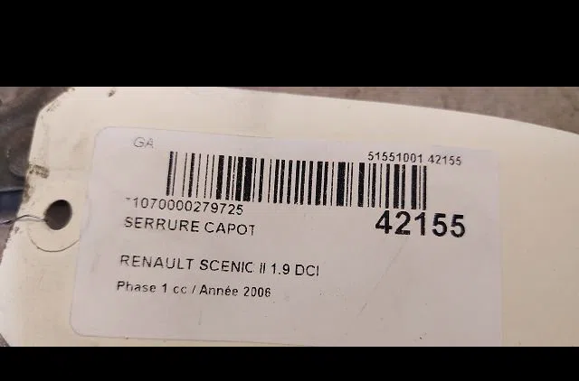 Serrure capot Renault SCÉNIC II (JM0-1_) 1.9 dci (2003-2008) occasion