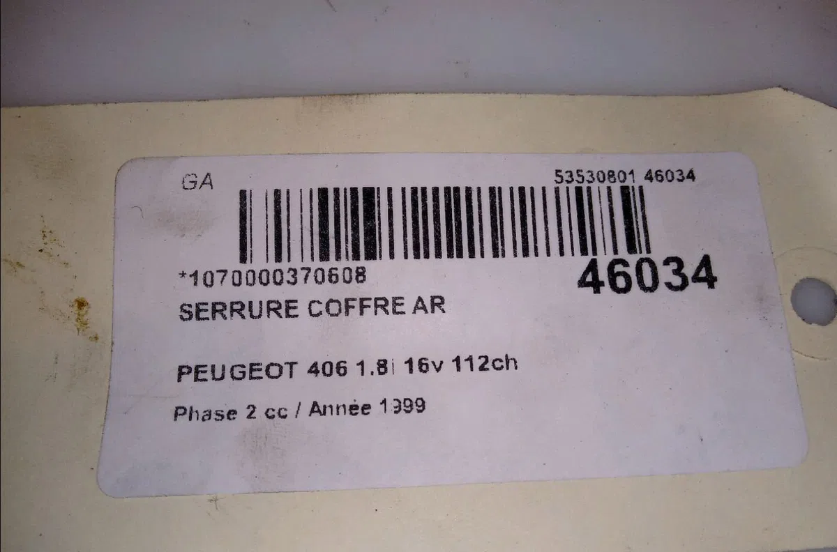 Serrure coffre arrière Peugeot 406 (8B) 1.8 16v (1995-2000) occasion