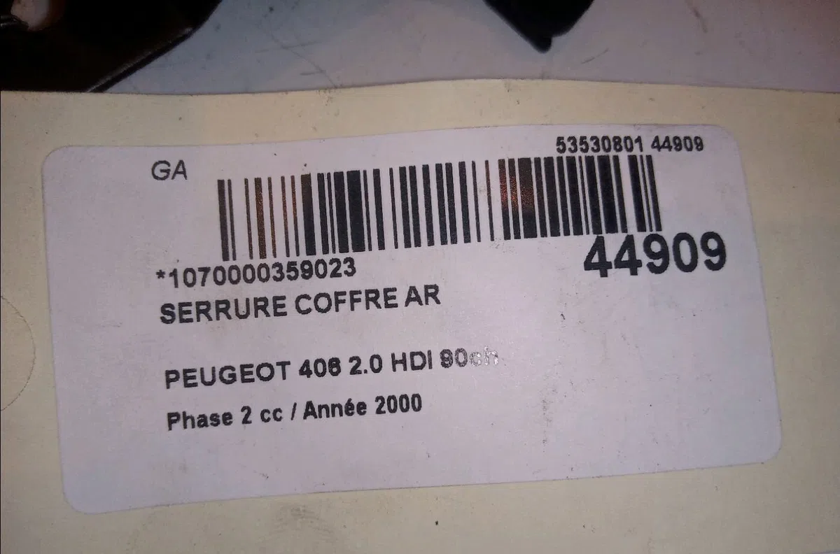 Serrure coffre arrière Peugeot 406 (8B) 2.0 hdi 90 (1999-2004) occasion