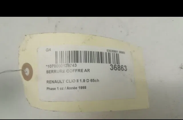 Serrure coffre arrière Renault CLIO II (BB_, CB_) 1.9 d (b-cb0e, bb0j) (1998-2005) occasion
