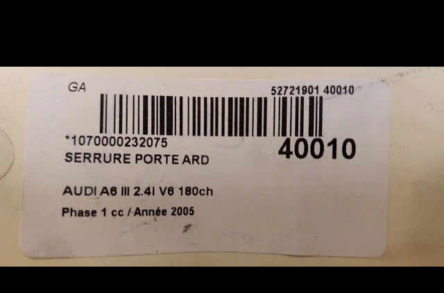 Serrure porte ard Audi A6 C6 (4F2) 2.4 (2004-2008) occasion