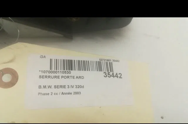 Serrure porte ard Bmw 3 (E46) 320 d (1998-2001) occasion