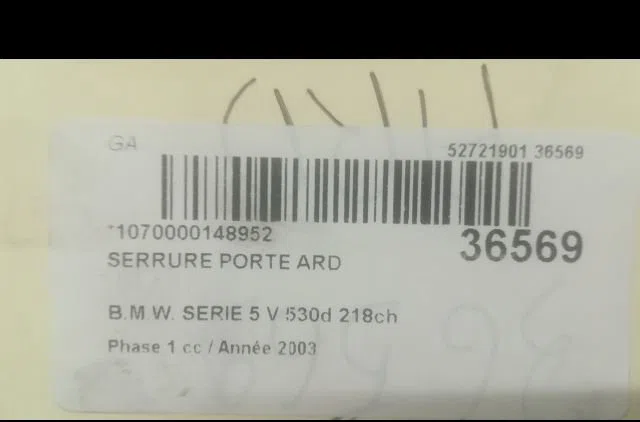 Serrure porte ard Bmw 5 (E60) 530 d (2002-2005) occasion