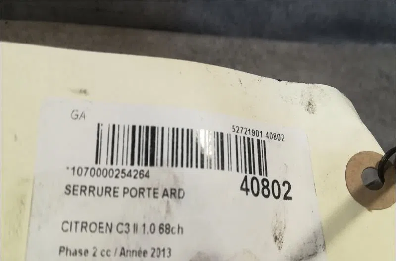 Serrure porte ard Citroen C3 II (SC_) 1.0 vti 68 (2012) 5 portes occasion