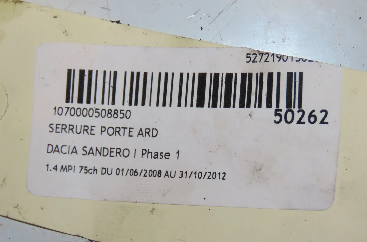 Serrure porte ard Dacia SANDERO 1.4 mpi lpg (2009) occasion