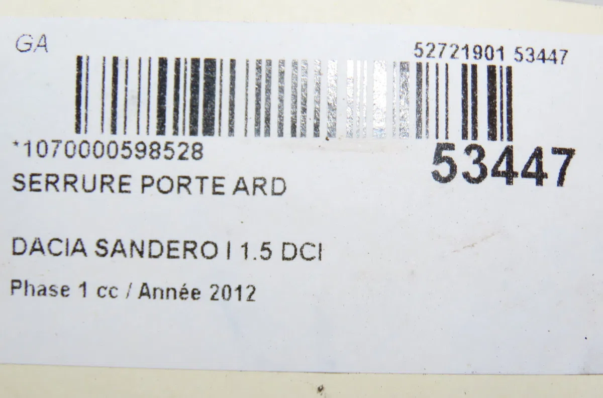 Serrure porte ard Dacia SANDERO 1.5 dci (2010) occasion