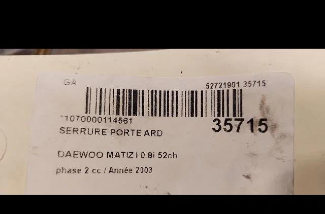 Serrure porte ard Daewoo MATIZ (M100, M150) 0.8 (1998) 5 portes occasion