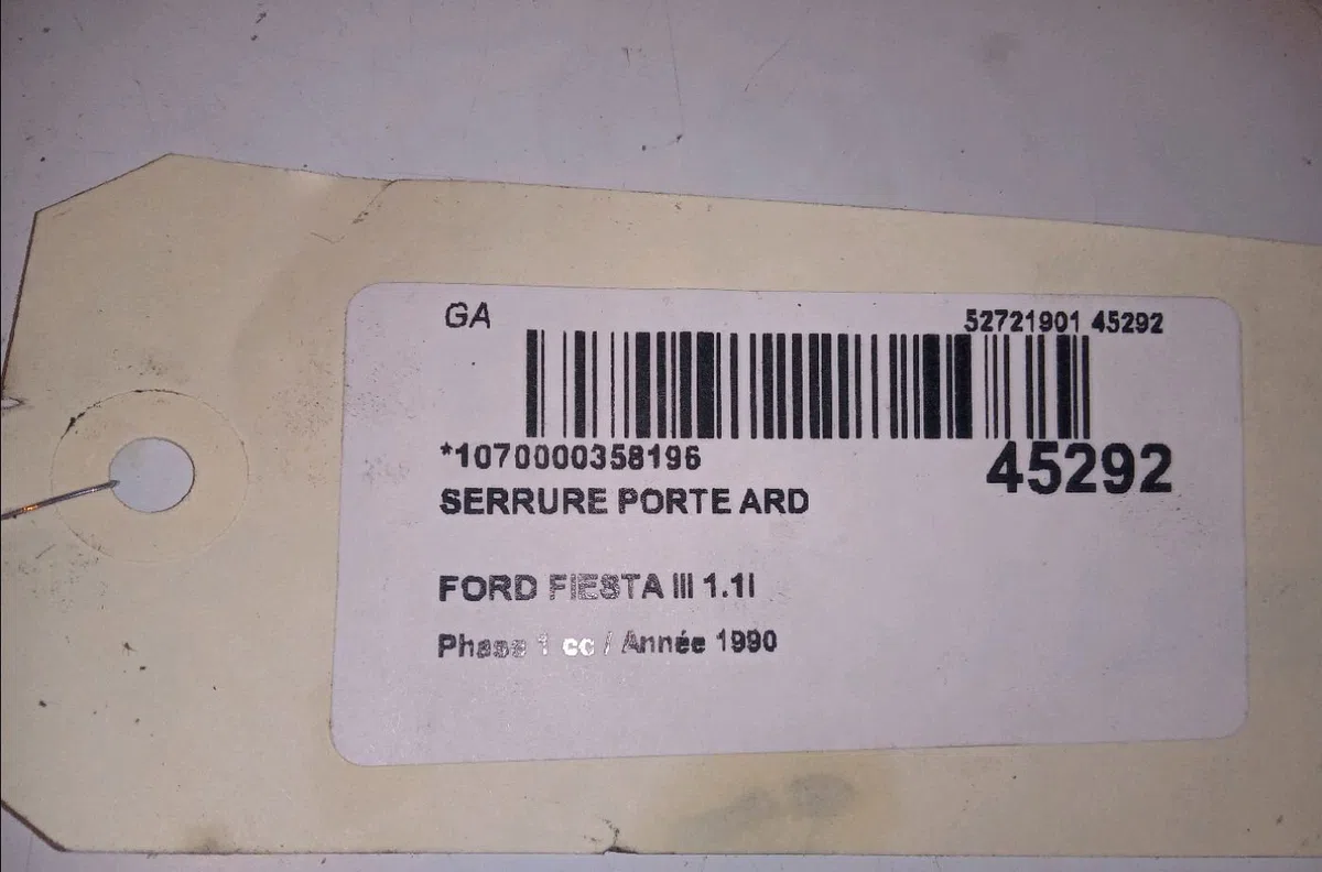 Serrure porte ard Ford FIESTA III (GFJ) 1.1 (1989-1995) occasion