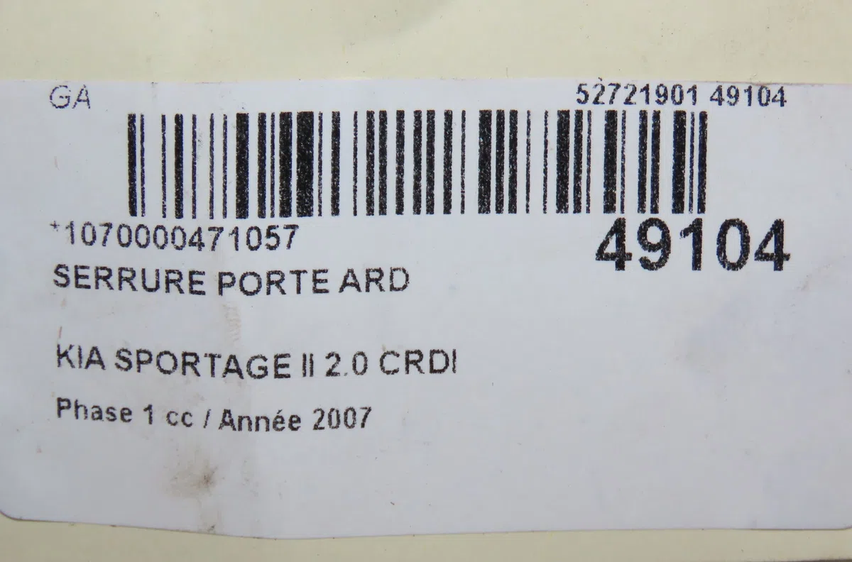 Serrure porte ard Kia SPORTAGE II (JE_, KM) 2.0 crdi (2006-2010) occasion