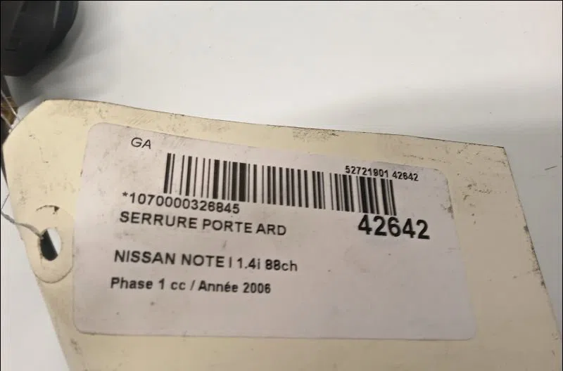 Serrure porte ard Nissan NOTE (E11, NE11) 1.6 (2006-2012) occasion