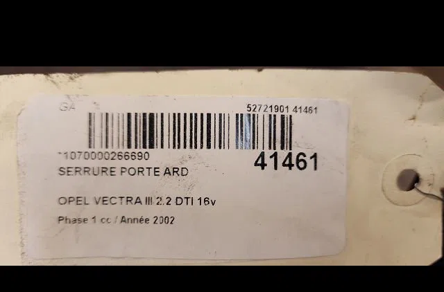 Serrure porte ard Opel VECTRA C (Z02) 2.2 dti 16v (f69) (2002-2004) occasion