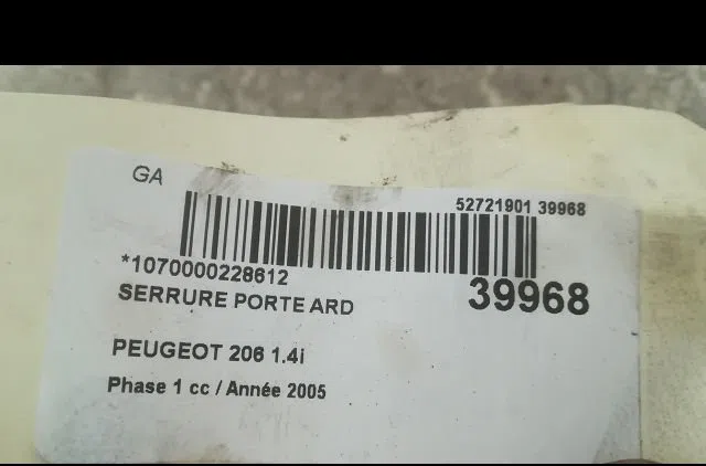 Serrure porte ard Peugeot 206 3-5 portes (2A-C) 1.4 i (1998-2012) 3 portes occasion