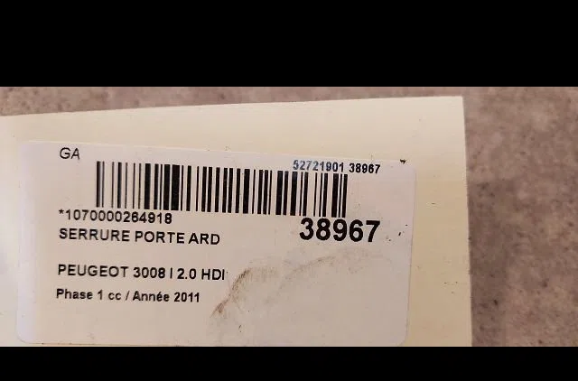 Serrure porte ard Peugeot 3008 Monospace (0U_) 2.0 hdi 150 - bluehdi 150 (2009-2016) 5 portes occasion